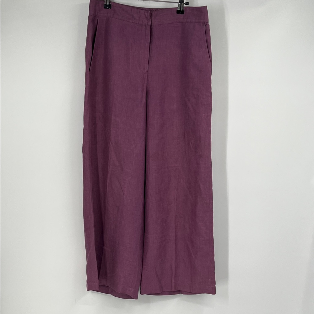 Eileen Fisher Purple 100% Linen Wide Leg Pants Size Small Flawed